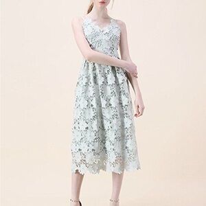 CHIC WISH Lace Crochet Dress Mint Green Lined Cami Strap Midi Womens XS
